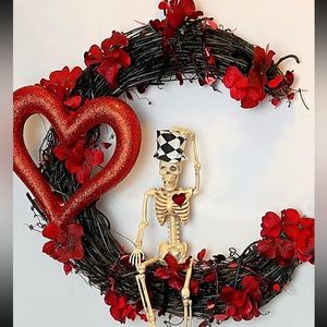 Handmade Halloween Wreath, Valentines Day Decor, Gothic Wreath, Skeleton Heart